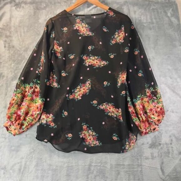 Cabi Sheer Floral Blouse‎ XS Style 3594 Long Sleeve Black Top garden party style - Picture 2 of 11
